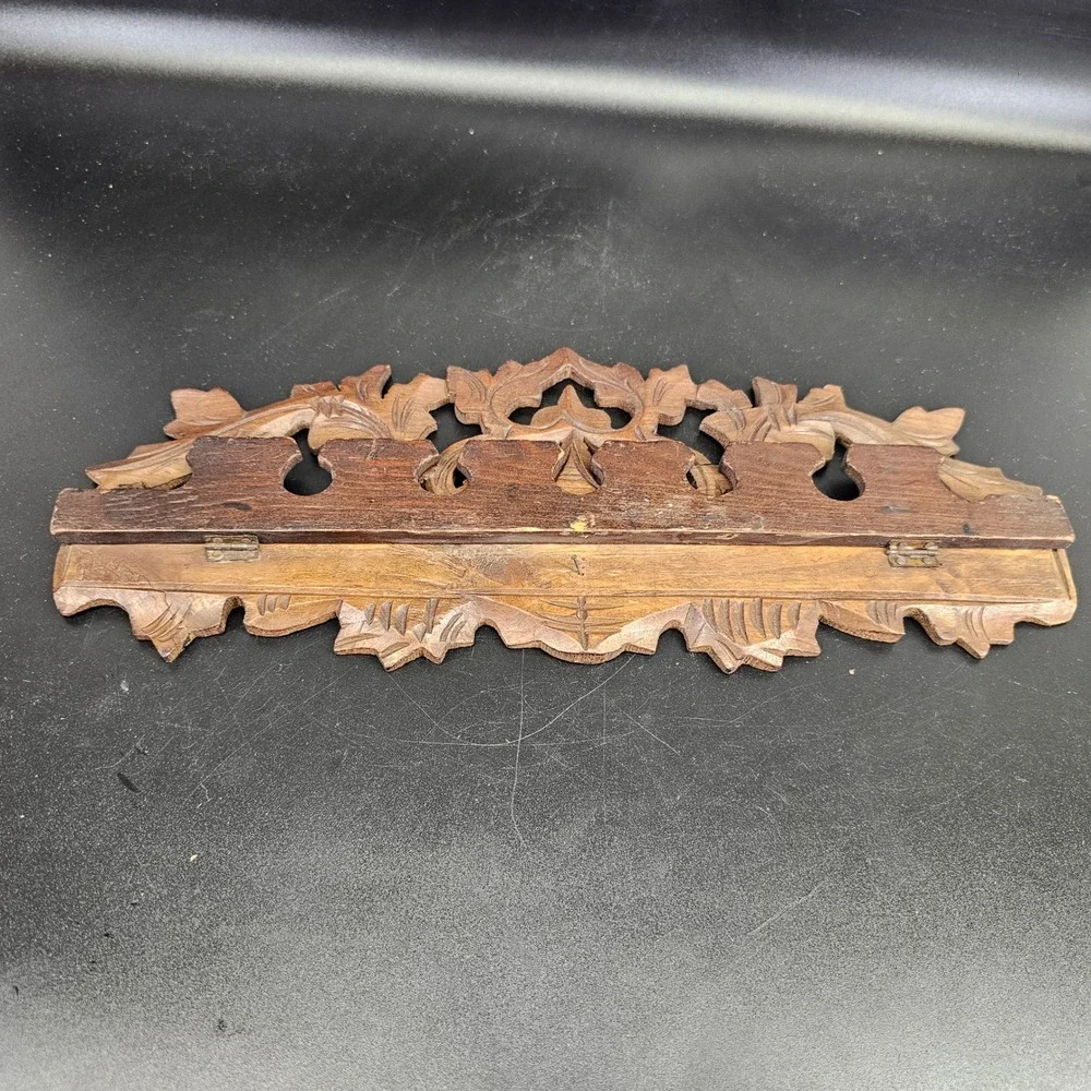 Rare Antique German Black Forest Carved Wood foldable Pipe Rack Wall Mount